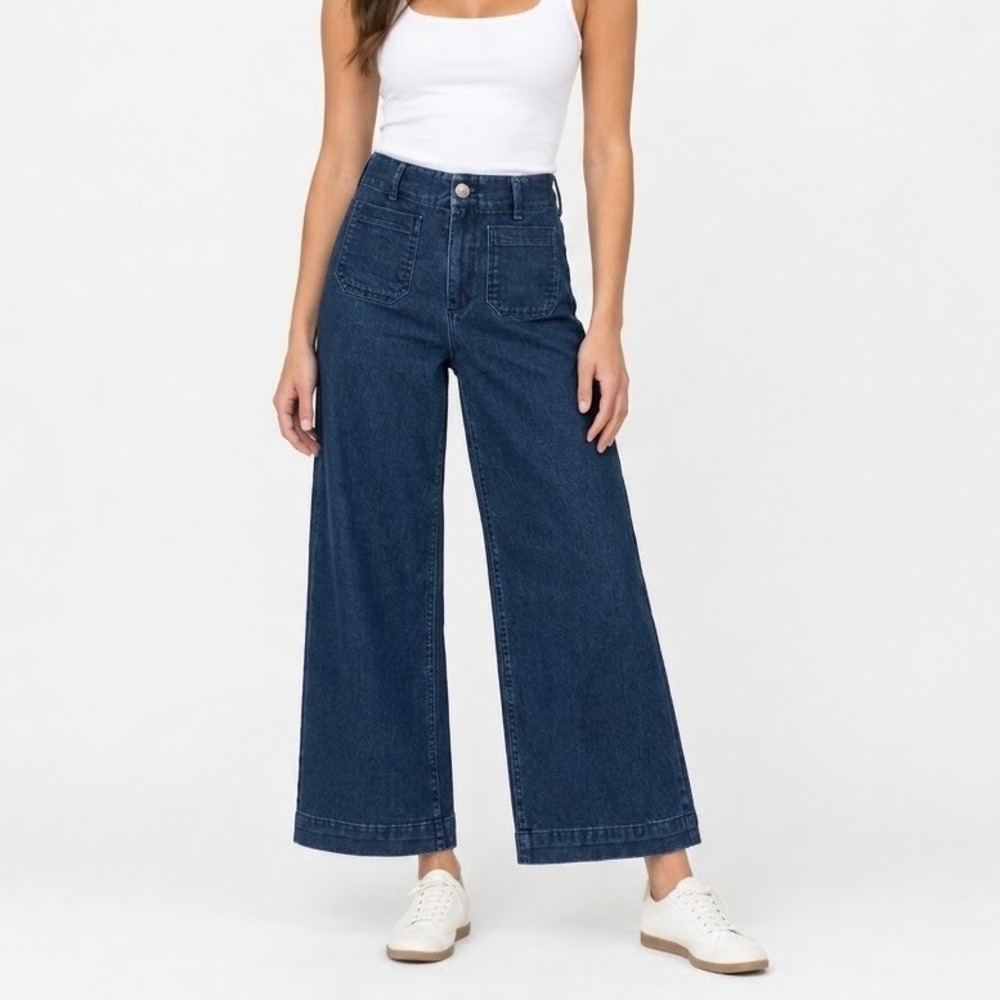 Maeve Anthropologie The Colette Wide Leg High Rise Jeans Indigo Blue Size 25T